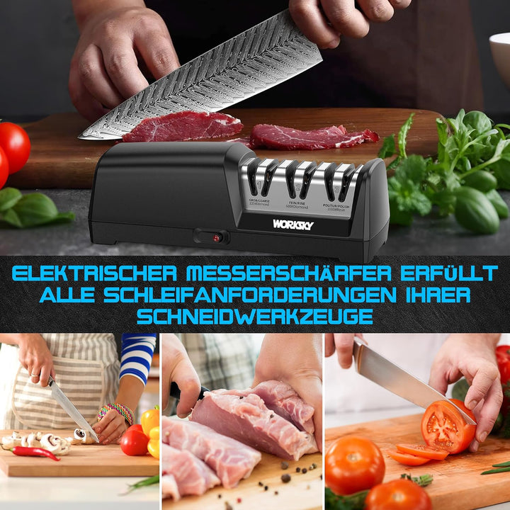 Elektrischer Messerschärfer für die Küche – Professionell 3-Stufen, 100% Diamantsystem mit 15° Präzi