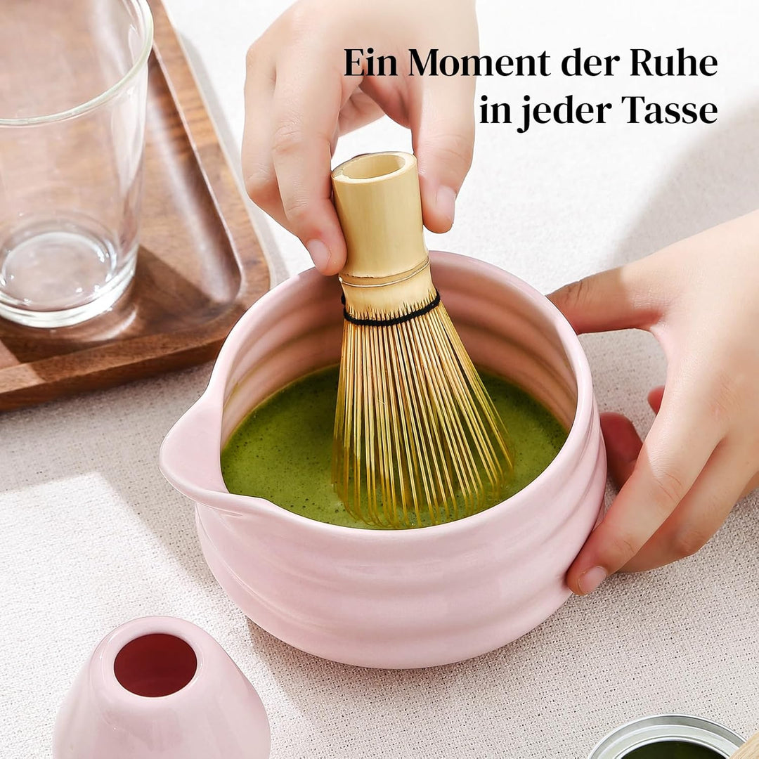 DOWAN Matcha Set, 7 Stück Matcha Tee Set, Matcha Zubehör Rosa, Matcha Schale mit Ausgiesser, Matcha