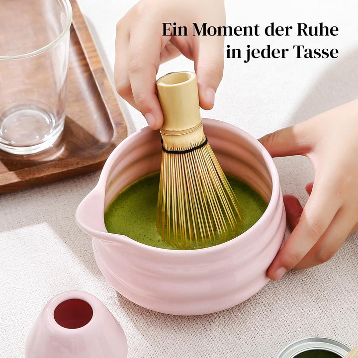 DOWAN Matcha Set, 7 Stück Matcha Tee Set, Matcha Zubehör Rosa, Matcha Schale mit Ausgiesser, Matcha