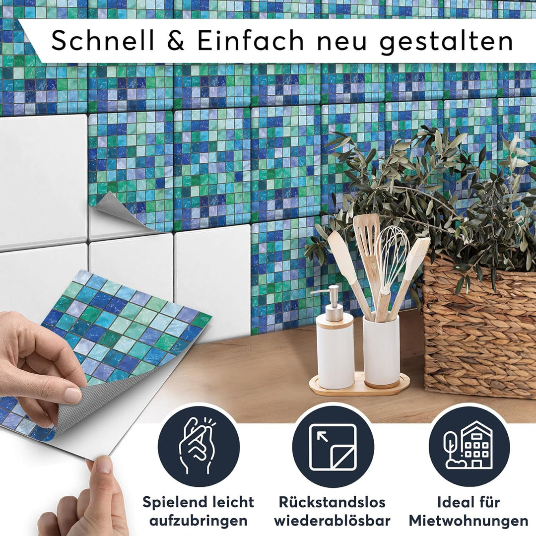CREATISTO Mosaik Klebefliesen Stickerfliesen Fliesenfolie - Klebe Folie für Wandfliesen I Klebeflies