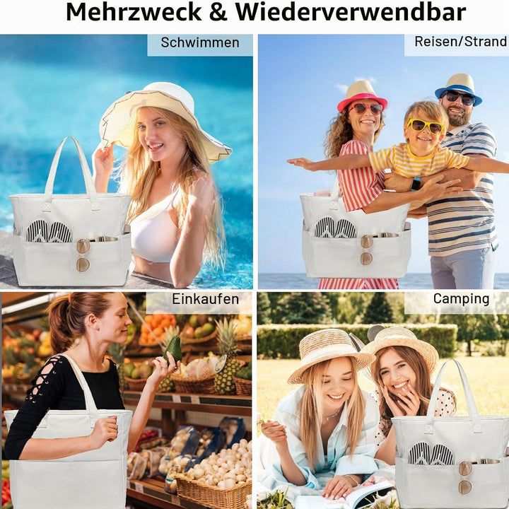 LEDAOU Grosse Strandtasche mit reissverschluss Damen Wasserdicht Umhängetasche Tragetasche shopper s
