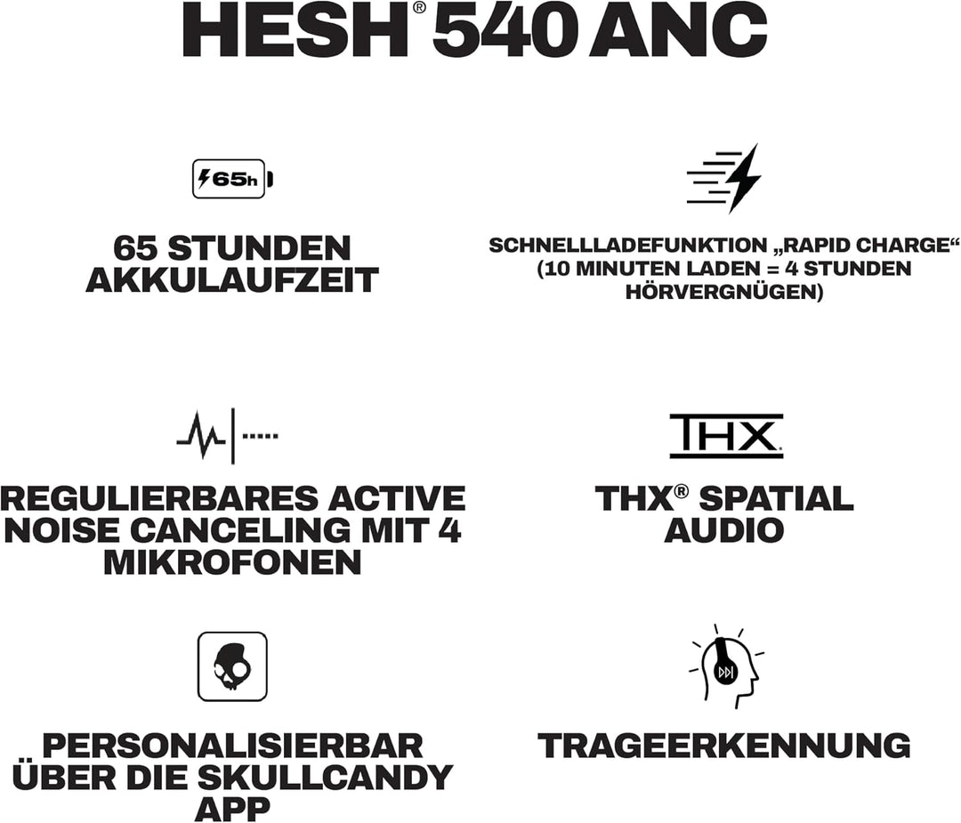 Skullcandy Hesh 540 ANC kabelloser Over-Ear-Bluetooth-Kopfhörer, mit THX Spatial Audio, Adaptive Noi