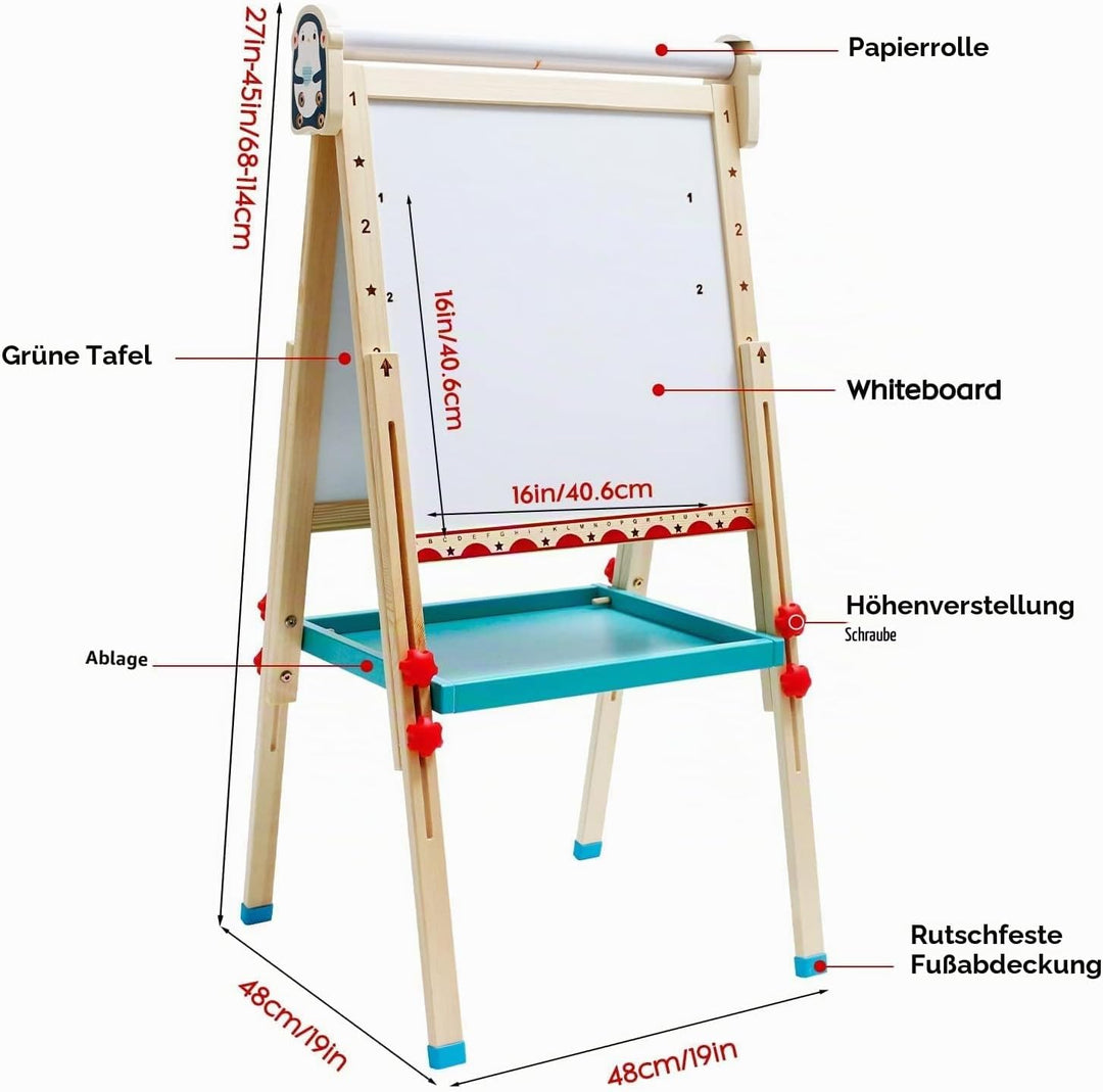 Kinder Staffelei mit Papierrolle doppelseitiges Whiteboard und Kreidetafel verstellbare Standstaffel