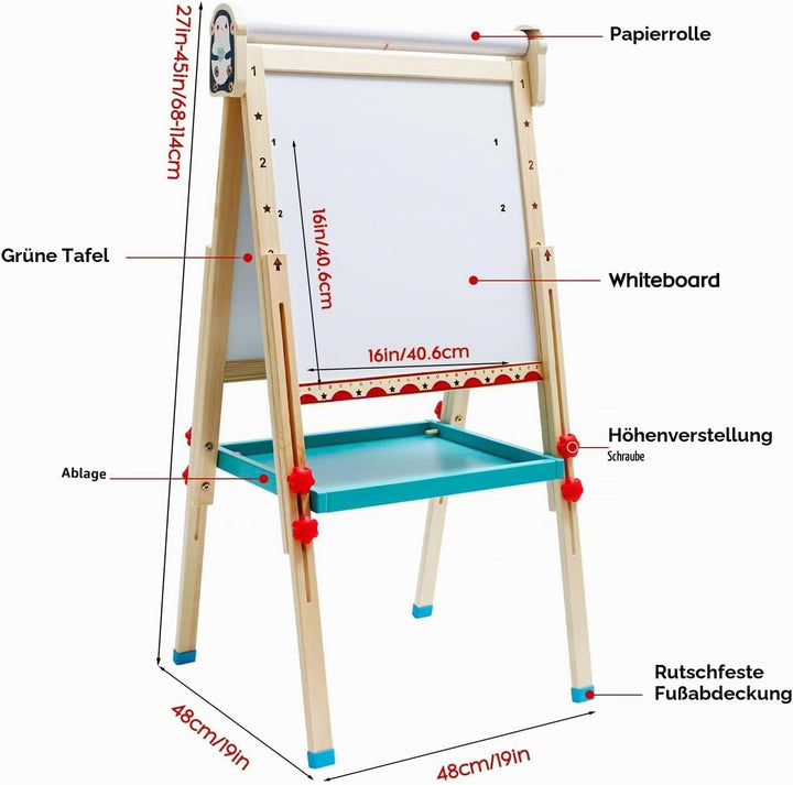 Kinder Staffelei mit Papierrolle doppelseitiges Whiteboard und Kreidetafel verstellbare Standstaffel