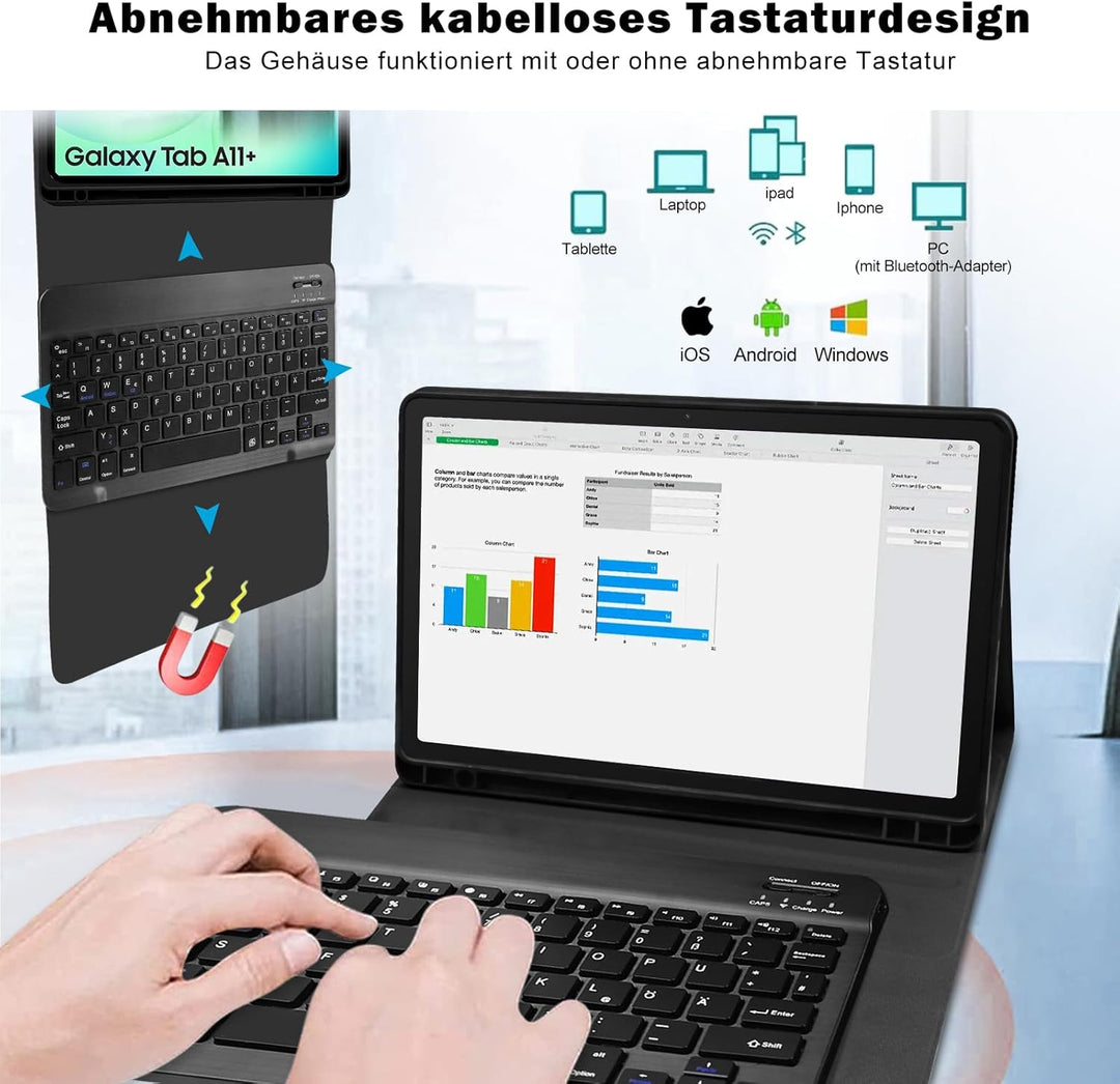 Hülle mit Tastatur für Samsung Galaxy Tab A11+ Plus 11" 2025 / Tab A9+ Plus 11 Zoll 2023,Magnetisch