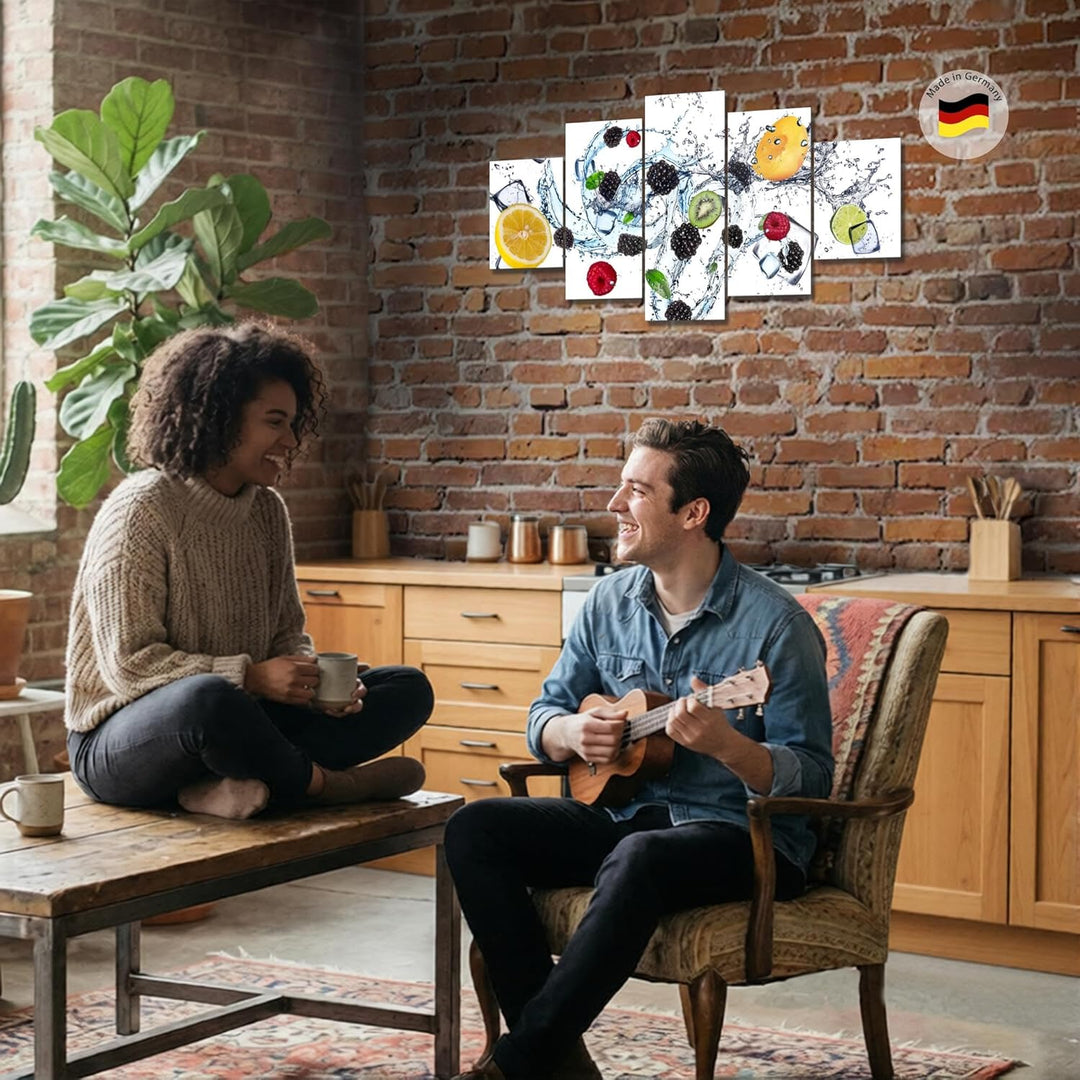 Runa Art Wandbilder Küche Obst 5 Teilig Bild auf Vlies Leinwand Deko Esszimmer Küchenbilder Essen We