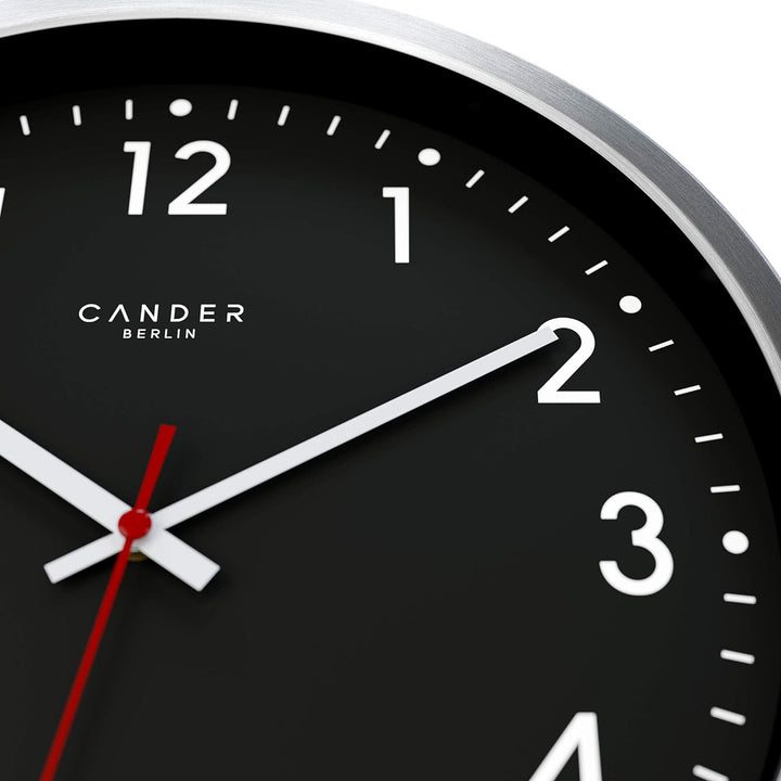 Cander Berlin MNU 3030 S Wanduhr Funk lautlos 30,5 cm analog Aluminium geräuschlos schwarz Funkuhr o