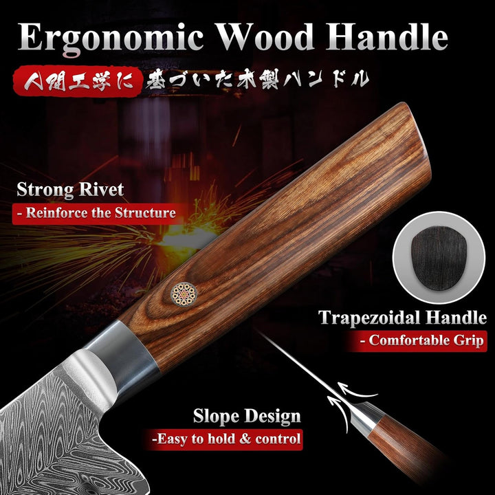 Dragon Creek Nakiri Messer 18,5cm Damaststahl | Gemüsemesser mit ergonomischem Griff, geeignet für G