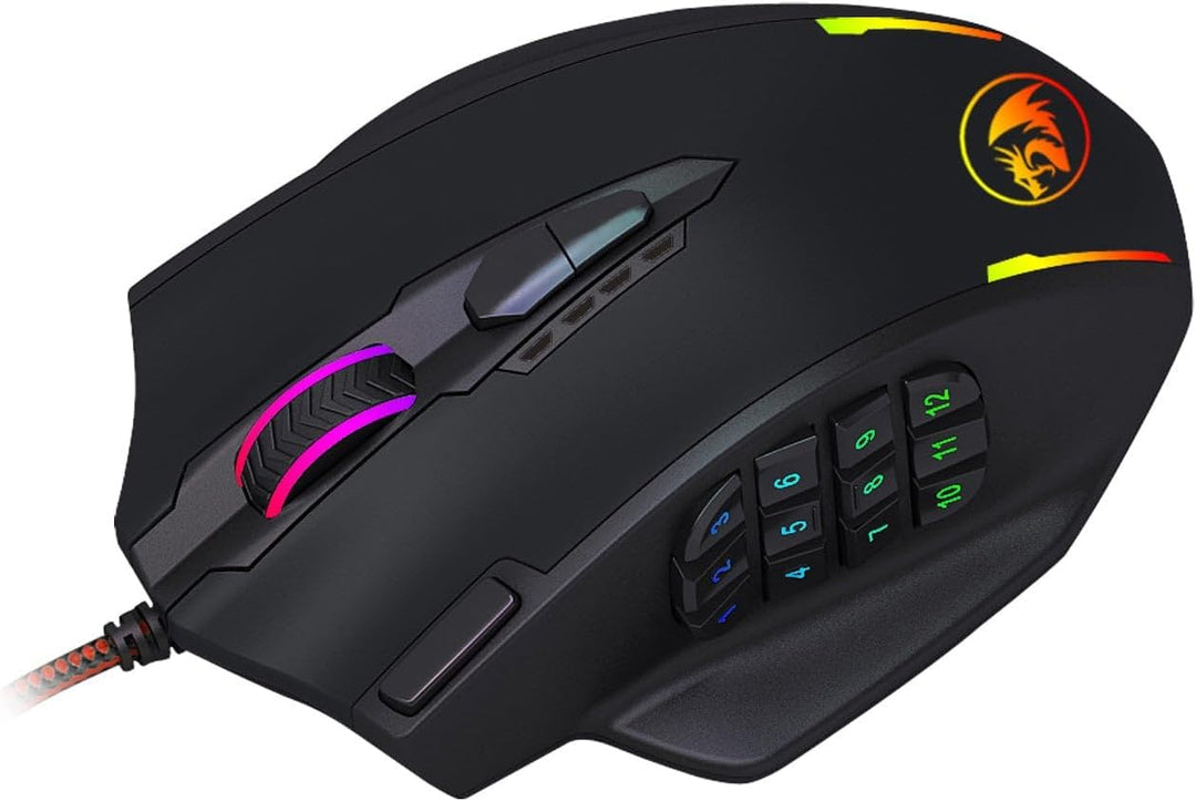 Redragon M908 12400 DPI Impact MMO Gaming-Maus mit 18 programmierbaren Tasten, Gewichtstuning-Kartus