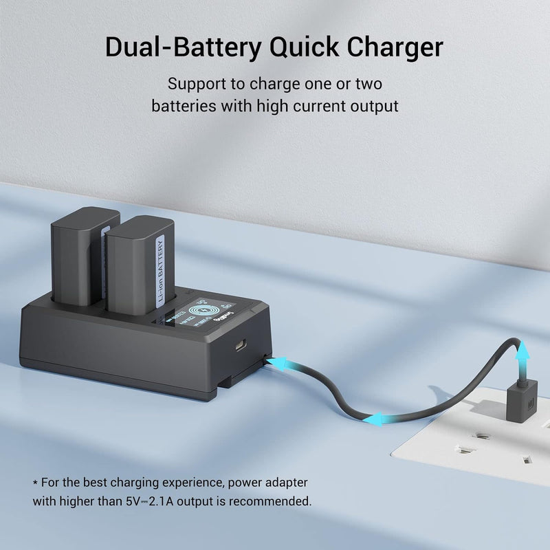 SMALLRIG NP-FW50 Ersatzbatterien (2 Stück) & LCD Display Ladegerät Set, Wiederaufladbarer Akku für S