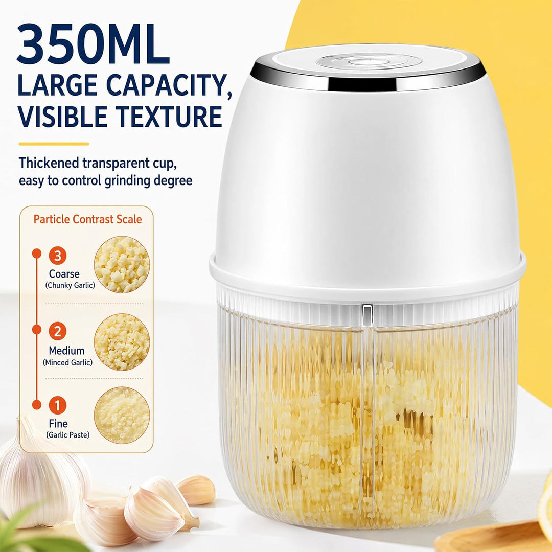 Elektrischer Zwiebel Zerkleinerer 350 ml, 6 Edelstahlklingen, kabelloser Mini Zwiebelschneider mit U