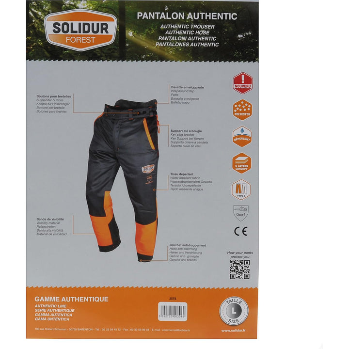 Solidur AUPA - Authentic Type A Klasse 1 Kettensägenhosen - Aussergewöhnlicher Komfort und Schutz -