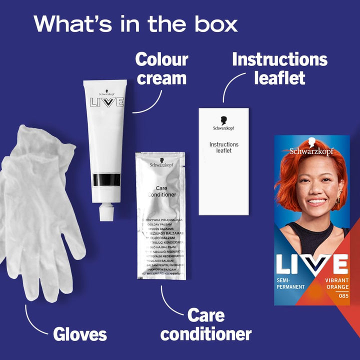 Schwarzkopf LIVE Ultra Brights 085 Vibrant Orange Semi-Permanent Hair Dye, Bold Intense Color for Up