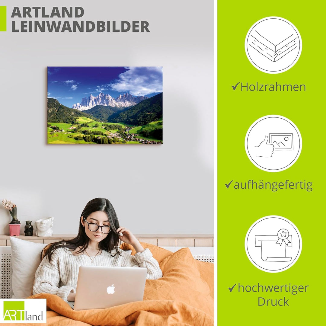 ARTland Leinwandbilder Wandbild Bild auf Leinwand 60x40 cm Wanddeko Alpenbilder Landschaft Berge Süd