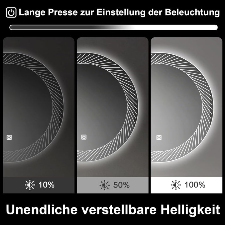 Rund Badezimmer Wandspiegel, Badspiegel Mit Beleuchtung, 50cm Spiegel mit LED Linienmuster Licht, To