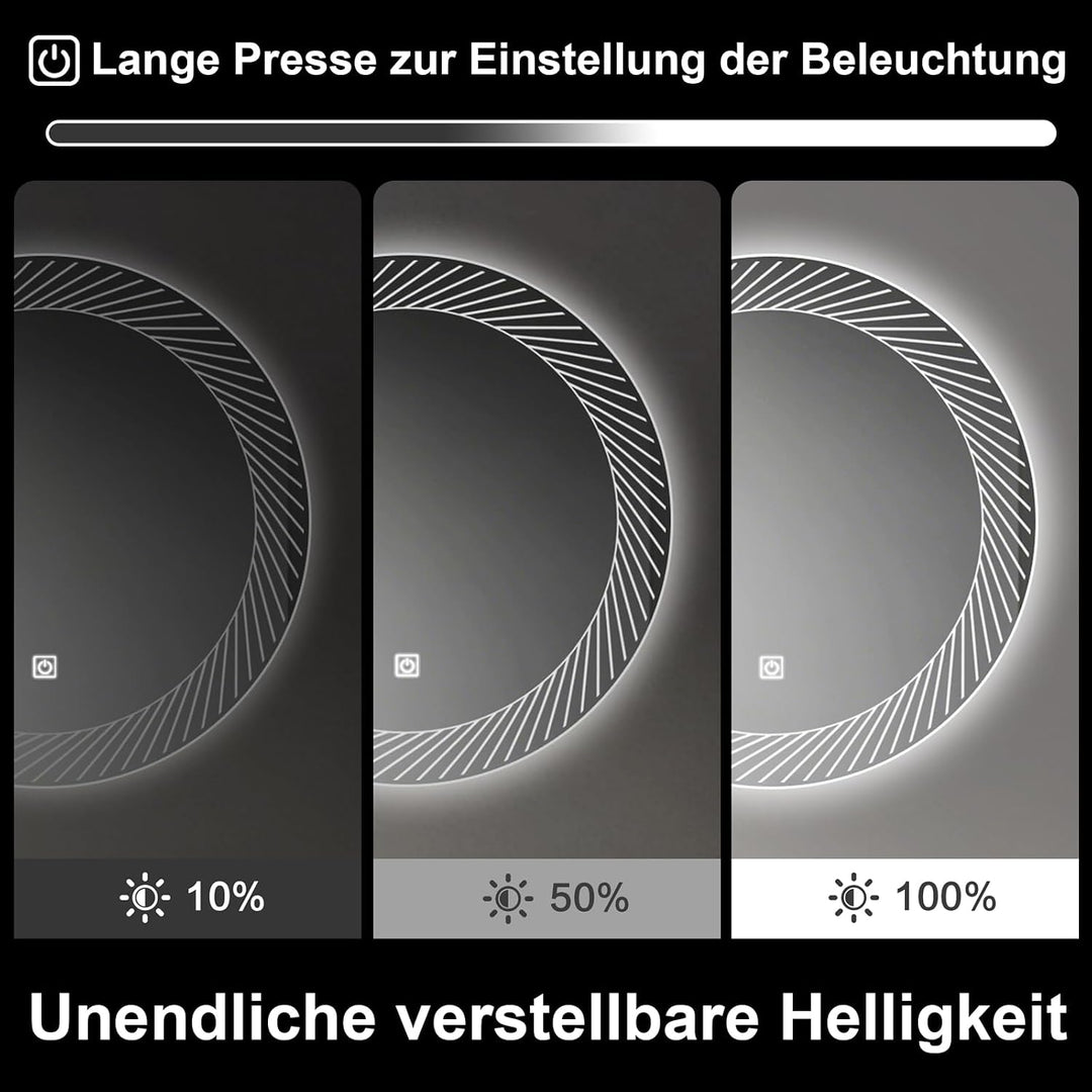 Rund Badezimmer Wandspiegel mit LED Beleuchtung, 80cm | Spiegel mit Linienmuster Licht, Touch Schalt