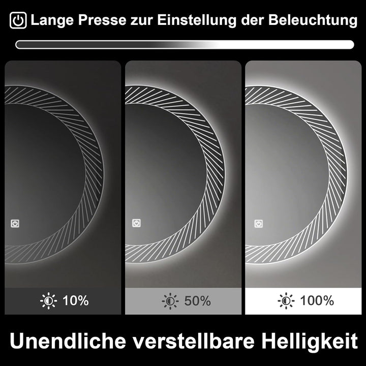 Rund Badezimmer Wandspiegel mit LED Beleuchtung, 80cm | Spiegel mit Linienmuster Licht, Touch Schalt