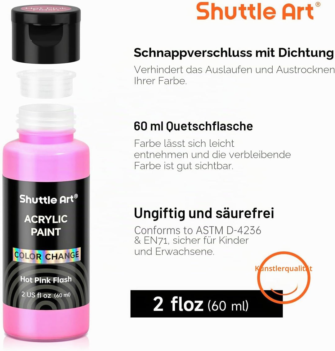 Shuttle Art Acrylfarben Set, 16 Chamäleonfarben in Flaschen (je 60ml), Acrylfarben mit Perlglanz, fü