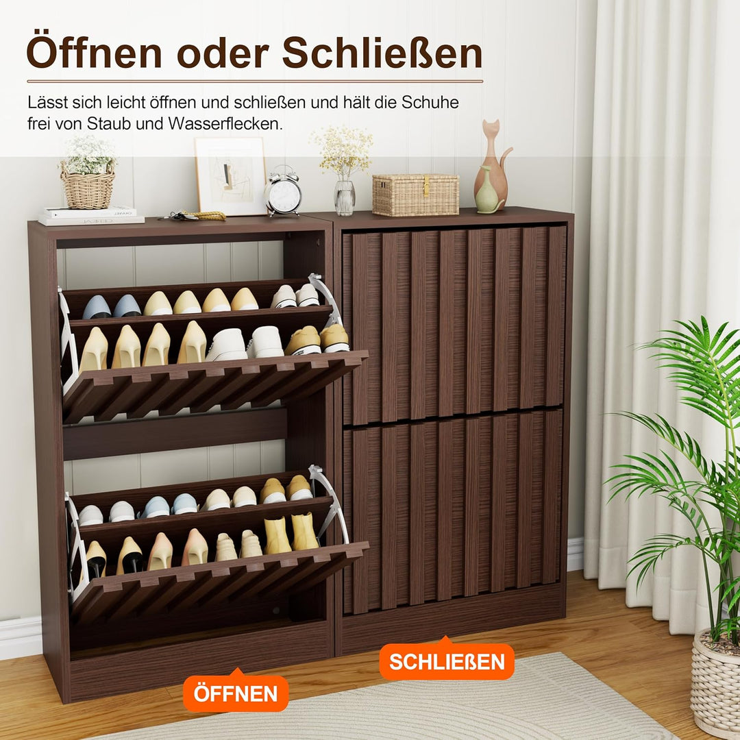 UEV Schuhschrank mit 2/4 Klappen Holz (Dunkelbraun, 2 Klappen)