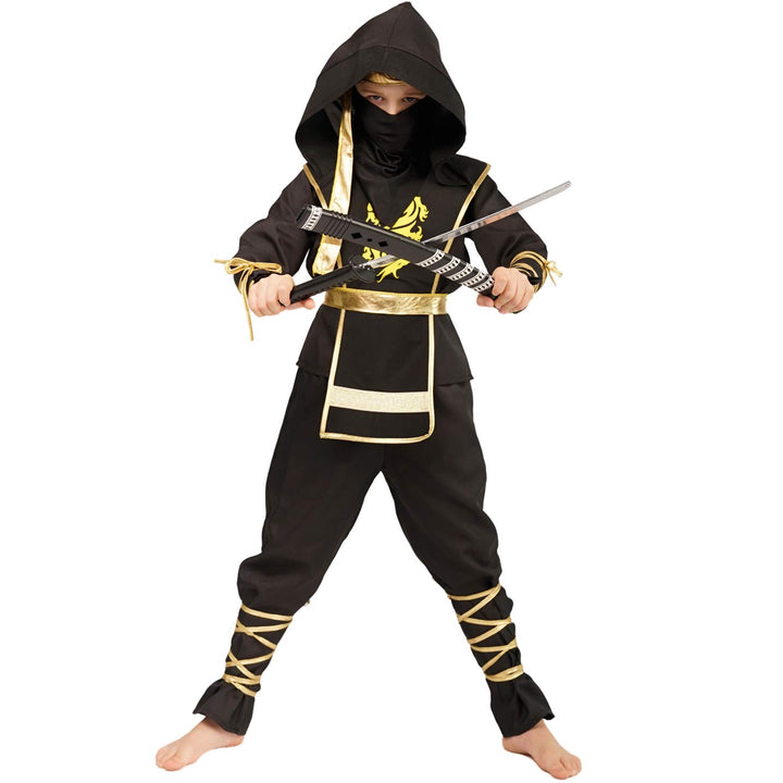 SEA HARE Kinder Black Ninja Power Samurai Warrior Costume (S :4-6 Jahre), S :4-6 Jahre
