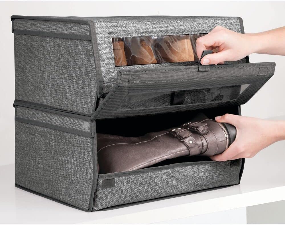 mDesign 8er-Set Schuhaufbewahrung aus Stoff – stapelbare Schuhbox mit Sichtfenster, Klettverschluss