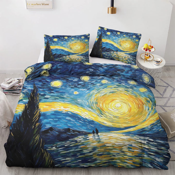 GEDAEUBA Sommer Bettwäsche 140x200 Van Gogh Sternennacht - Ölgemälde Bettbezug 140x200 2er Set, Wend