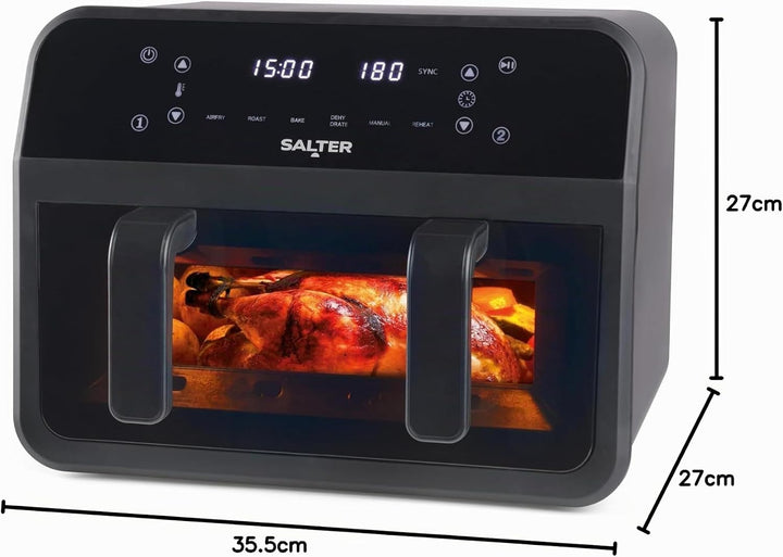 Salter Dual View Heissluftfritteuse – 7 l Antihaft-Kochschale mit abnehmbarer Trennwand, grosse Fami