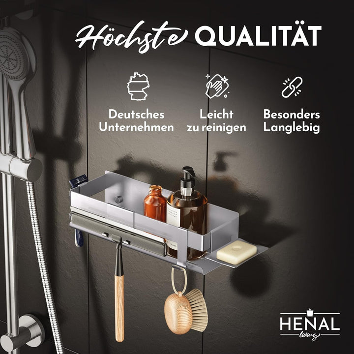 HENAL Duschablage Set 5 in 1, Edelstahl-Duschablage matt gebürstet ohne Bohren, Duschregal inklusive