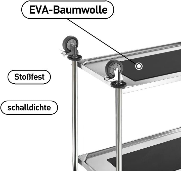 BPT Edelstahl Servierwagen Küchenwagen Mit Rollen,4-Rad-Bremsen mit Schalldämmung Für den Transport