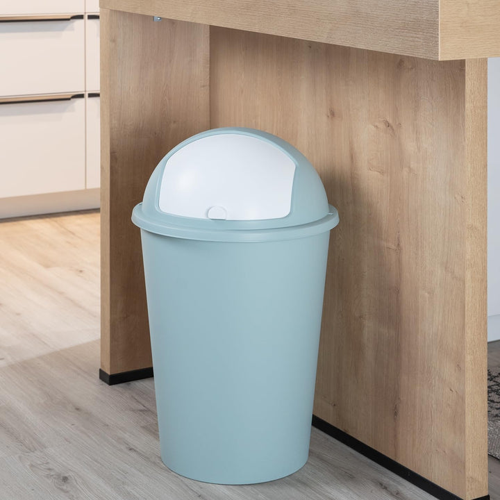 Mülleimer mit Schiebedeckel - 50 Liter Fassungsvermögen - Kunststoff - Pastellgrün - Weiss - Abfalle