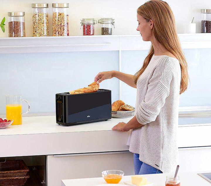 Braun HT 3110 BK Toaster | Langschlitz | Extrabreite Toastkammer | Herausnehmbare Krümelschublade |