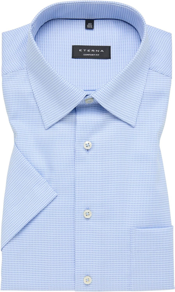ETERNA Herren strukturiertes Baumwoll-Kurzarmhemd Comfort FIT 40 Hellblau, 40 Hellblau