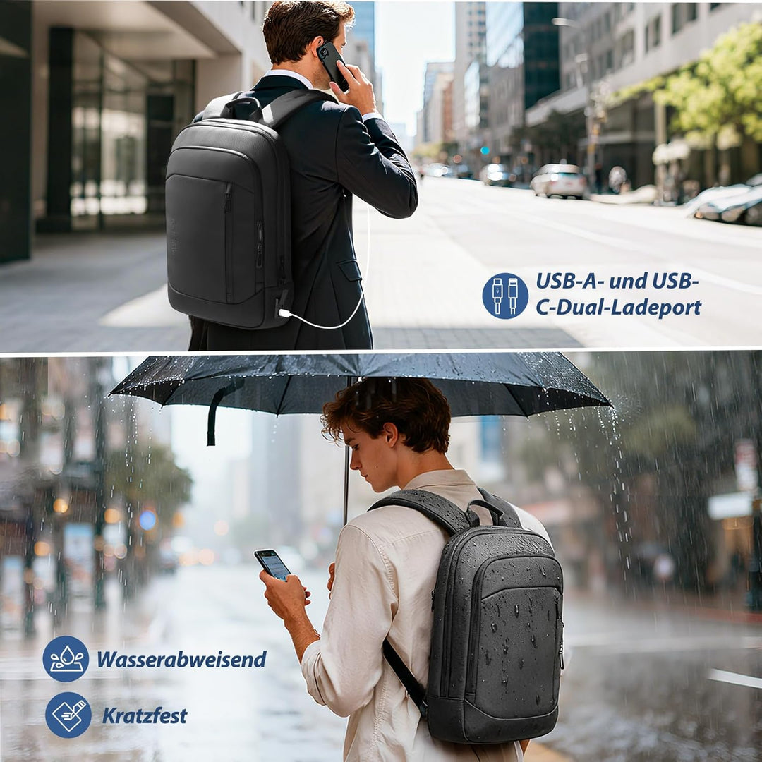 Business Rucksack Herren 15,6 Zoll, Laptop Rucksack mit USB Ladeanschluss & Laptopfach, Wasserdicht,