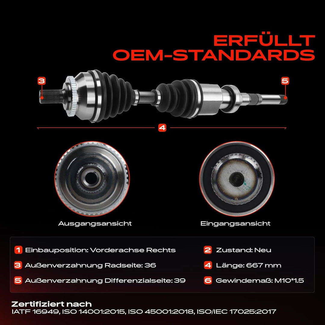 Frankberg Antriebswelle Vorne Rechts Kompatibel mit S80 I 184 TS XY 2.8L 2.9L 1998-2006 8601383