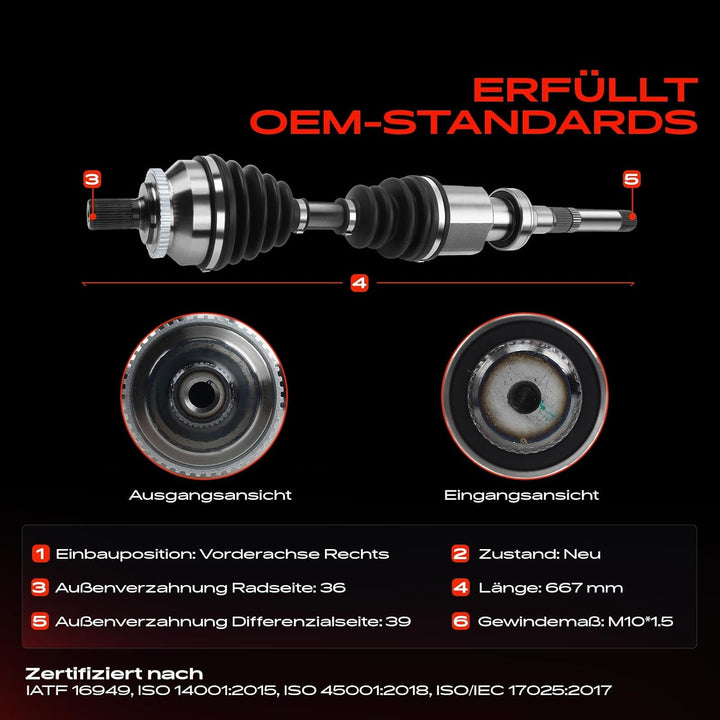 Frankberg Antriebswelle Vorne Rechts Kompatibel mit S80 I 184 TS XY 2.8L 2.9L 1998-2006 8601383