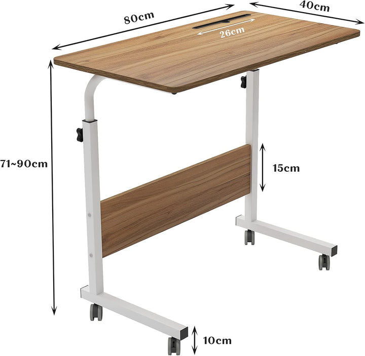 soges Computertisch Beistelltisch Laptoptisch höhenverstellbar PC-Tisch mit Rollen und Einschnitt 80