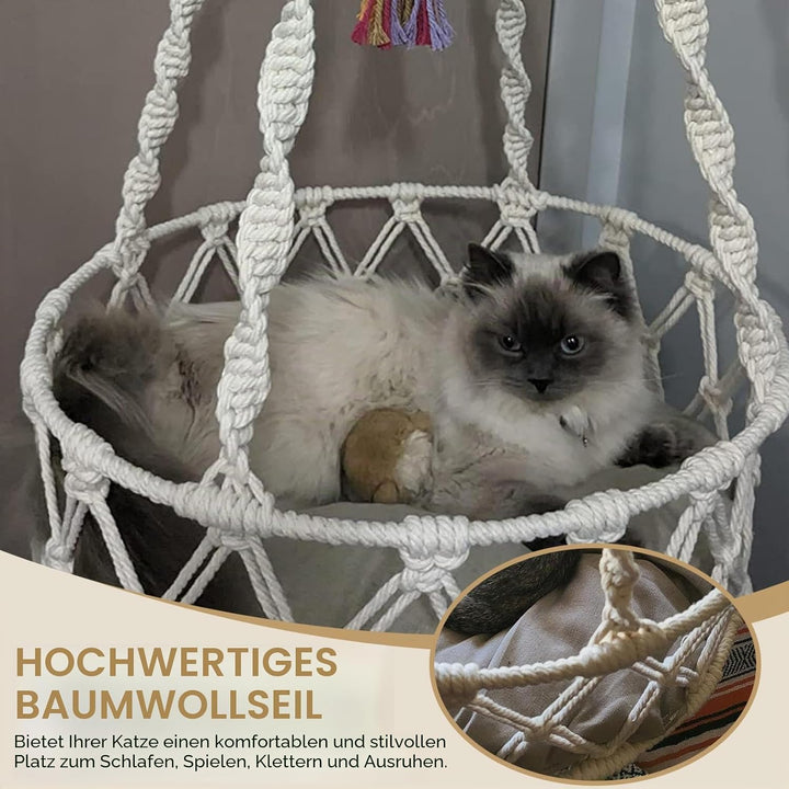 Katzenschwung 49 Zoll Hanges Katzenbett mit Baumwollmatte Boho -Katze Hängematte mit Quasten Platz s
