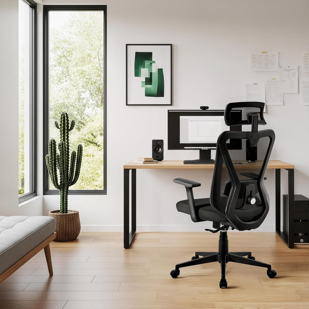 Yaheetech Bürostuhl Ergonomisch, Schreibtischstuhl mit Verstellbarer Kopfstütze, Armlehnen, Lendenwi