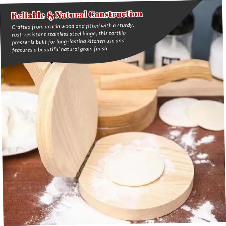Tortilla-Presse aus Holz – Manueller Tortilla-Maker für Mais- und Mehl-Tortillas, Knödel-Wrapper, Em