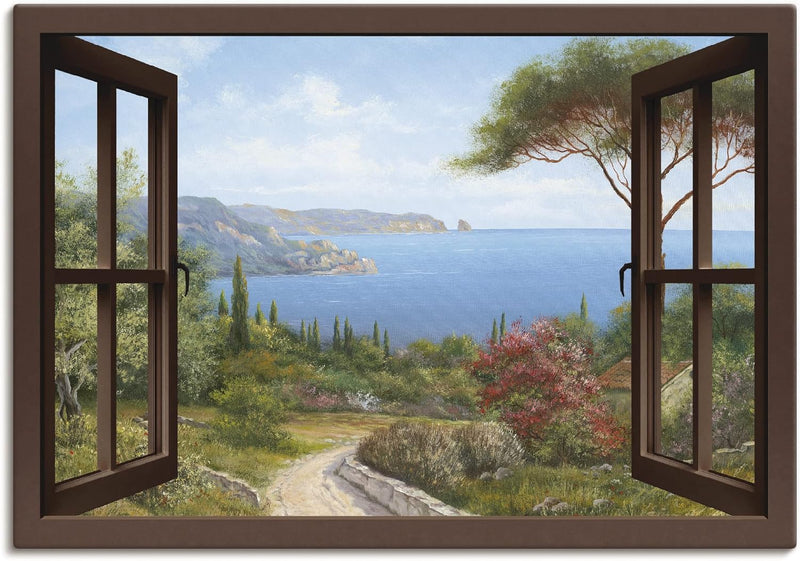 Artland Leinwandbild Wandbild Bild Leinwand 100 x 70 cm Landschaften Fensterblick Haus am Meer I T4E