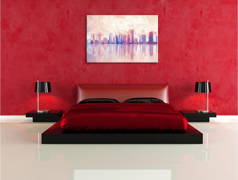 Pixxprint Miami Florida Skyline als Leinwandbild/Grösse: 100x70 cm/Wandbild/Kunstdruck/fertig bespan