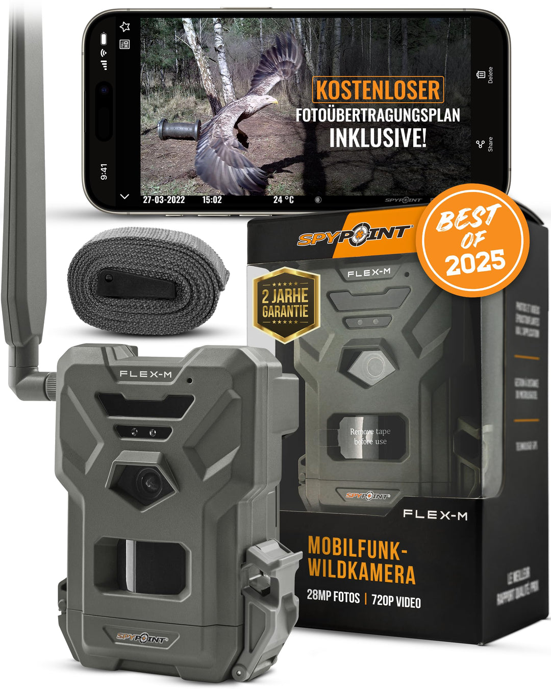 Spypoint FLEX-M - Wildkamera mit Foto- & Videoübertragung, 28 Megapixel, Wildtierkamera mit Nachtsic