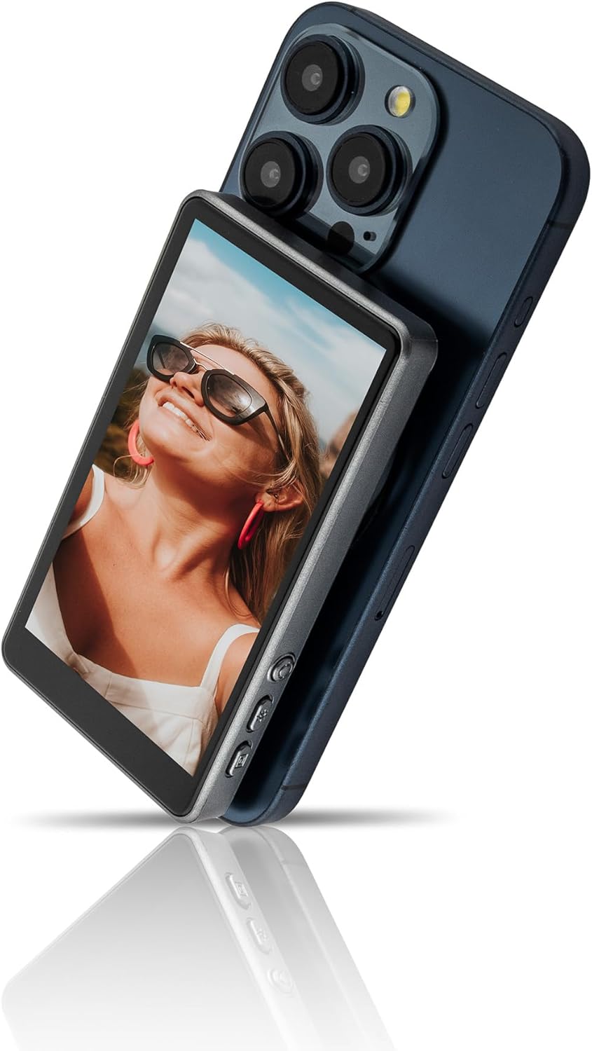 MOJOGEAR VS2 Selfie Vlog Monitor Kompatibel mit iPhone und Android - Grau - Drahtloser 4,02 Zoll IPS