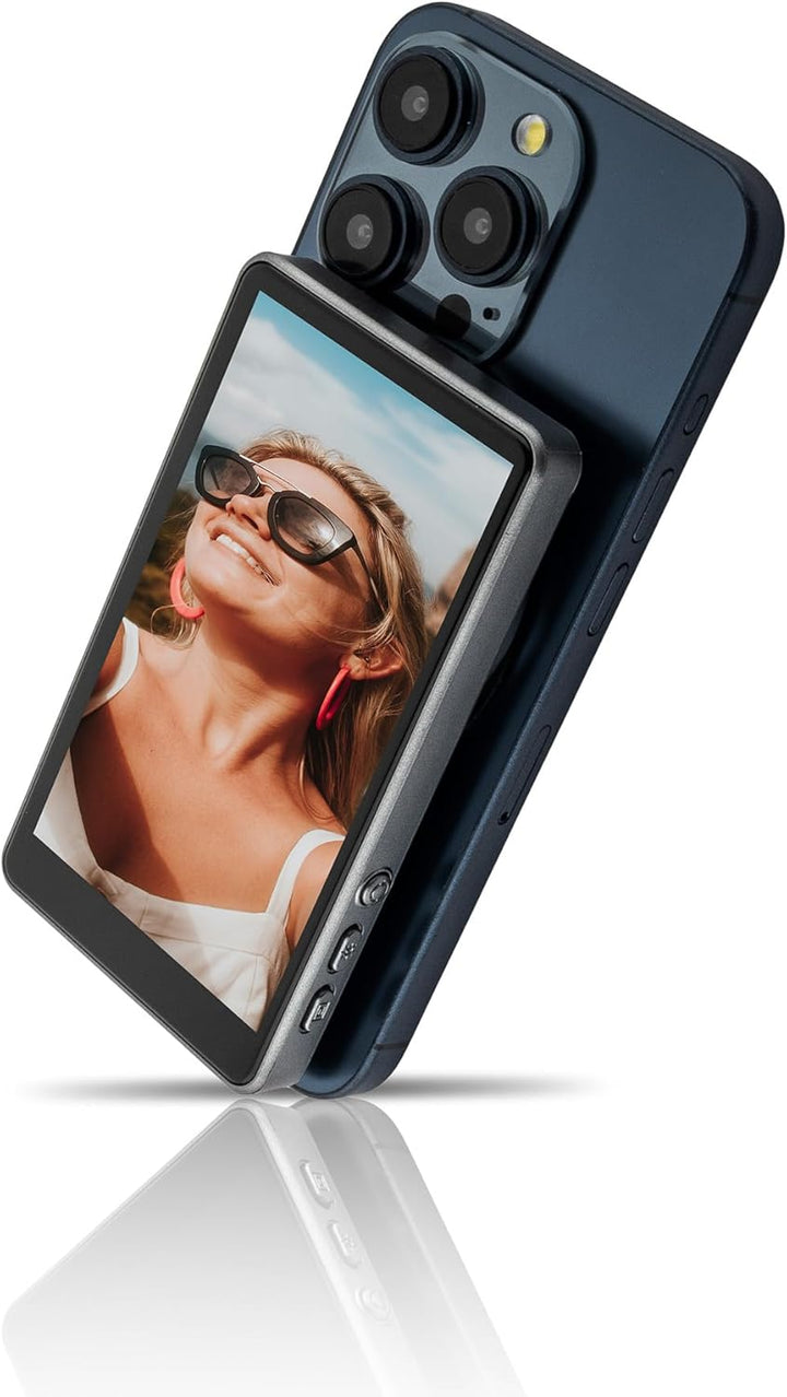 MOJOGEAR VS2 Selfie Vlog Monitor Kompatibel mit iPhone und Android - Grau - Drahtloser 4,02 Zoll IPS