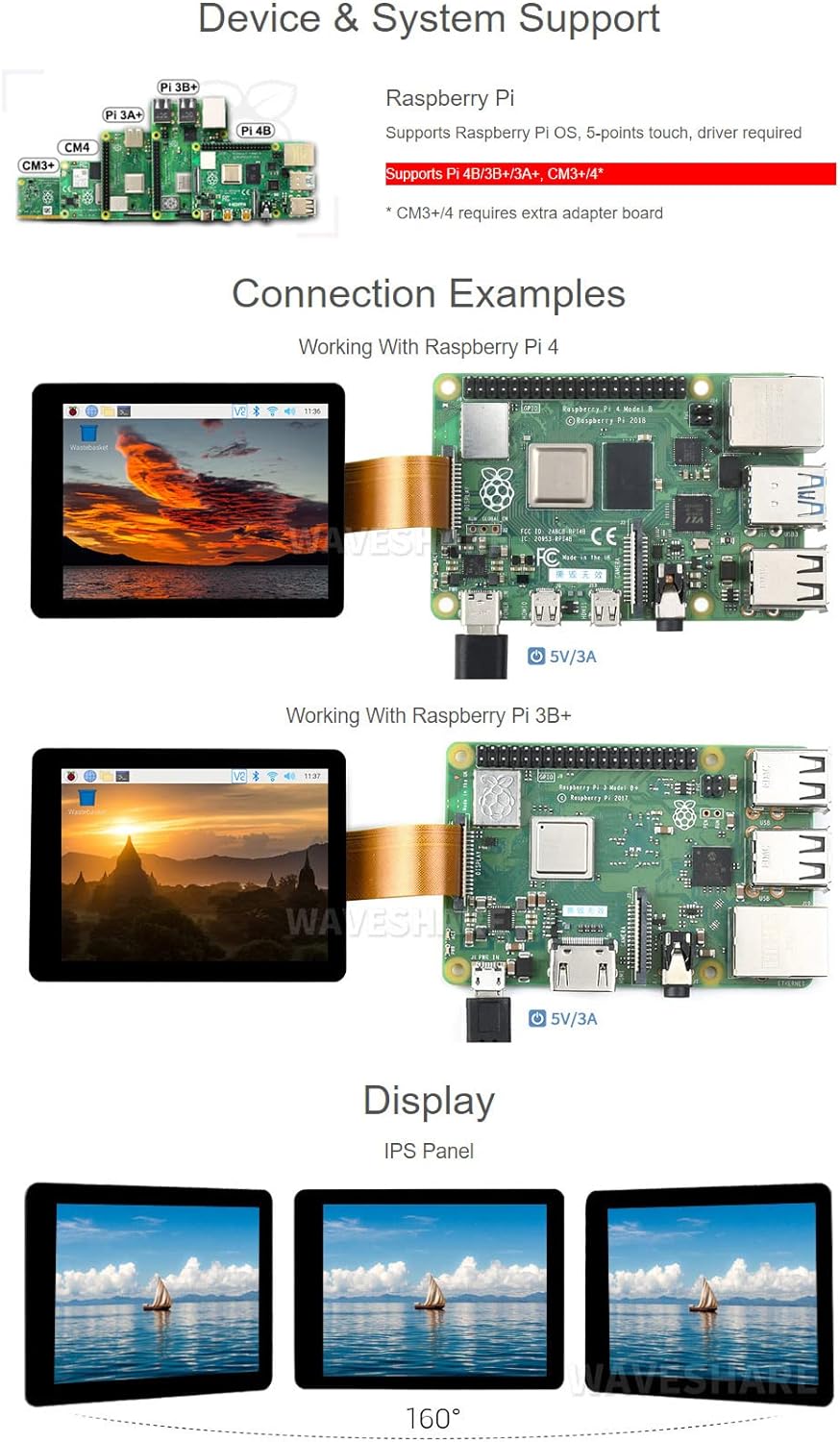 Waveshare 2.8inch Capacitive Touch Display for Raspberry Pi 4B/3B+/3A+ 480×640 Hardware Resolution D