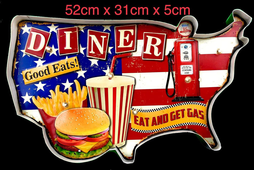 Vintage-Schild, Metall-Schild, beleuchtet, Handwerk, Zubehör, Dekoration, Retro American (American D