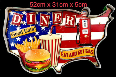 Vintage-Schild, Metall-Schild, beleuchtet, Handwerk, Zubehör, Dekoration, Retro American (American D