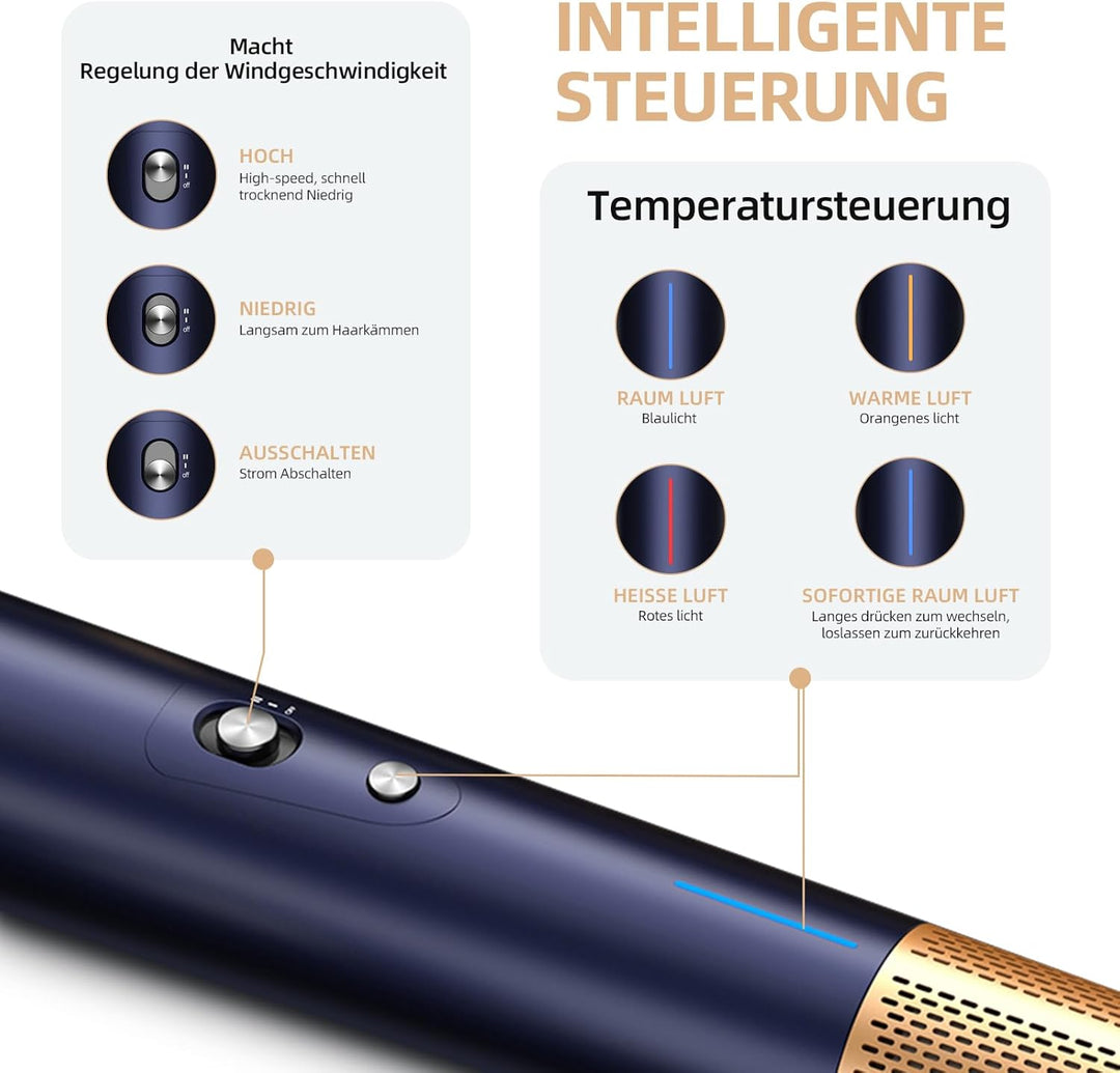 Homdigrk Air Styler Haarstyler 6-in-1,1300W Warmluftbürste Set Mit 110000 U/Min Haartrockner,Curly A