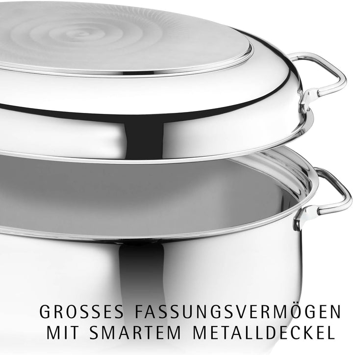 WMF Bräter mit Deckel backofengeeignet, 8,5l Bräter Induktion, Cromargan Edelstahl, Induktionsdeckel