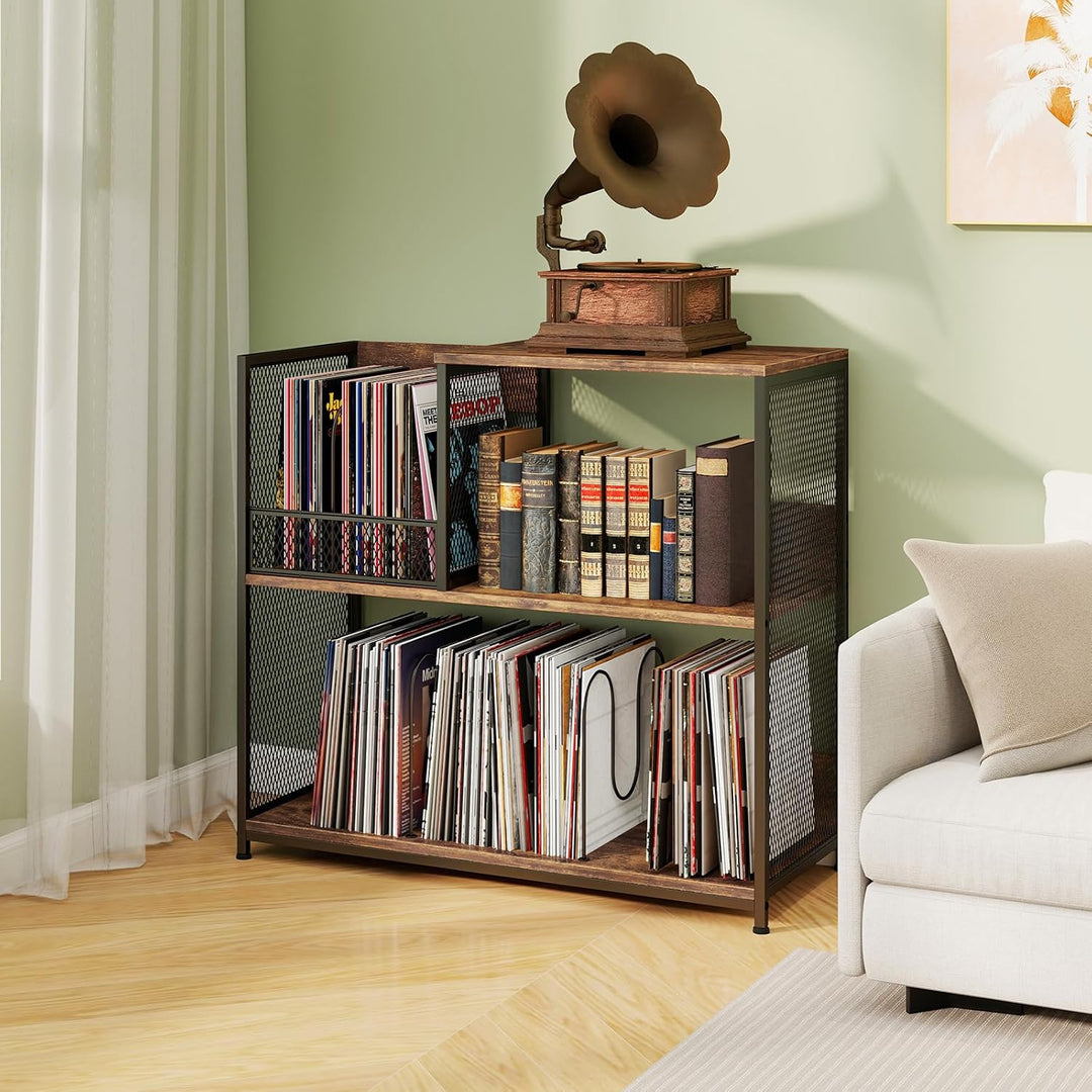 GIANTEX 3-stufiger Plattenspielerständer mit Vinyl-Regal, Schallplattenständer mit 3 herausnehmbaren